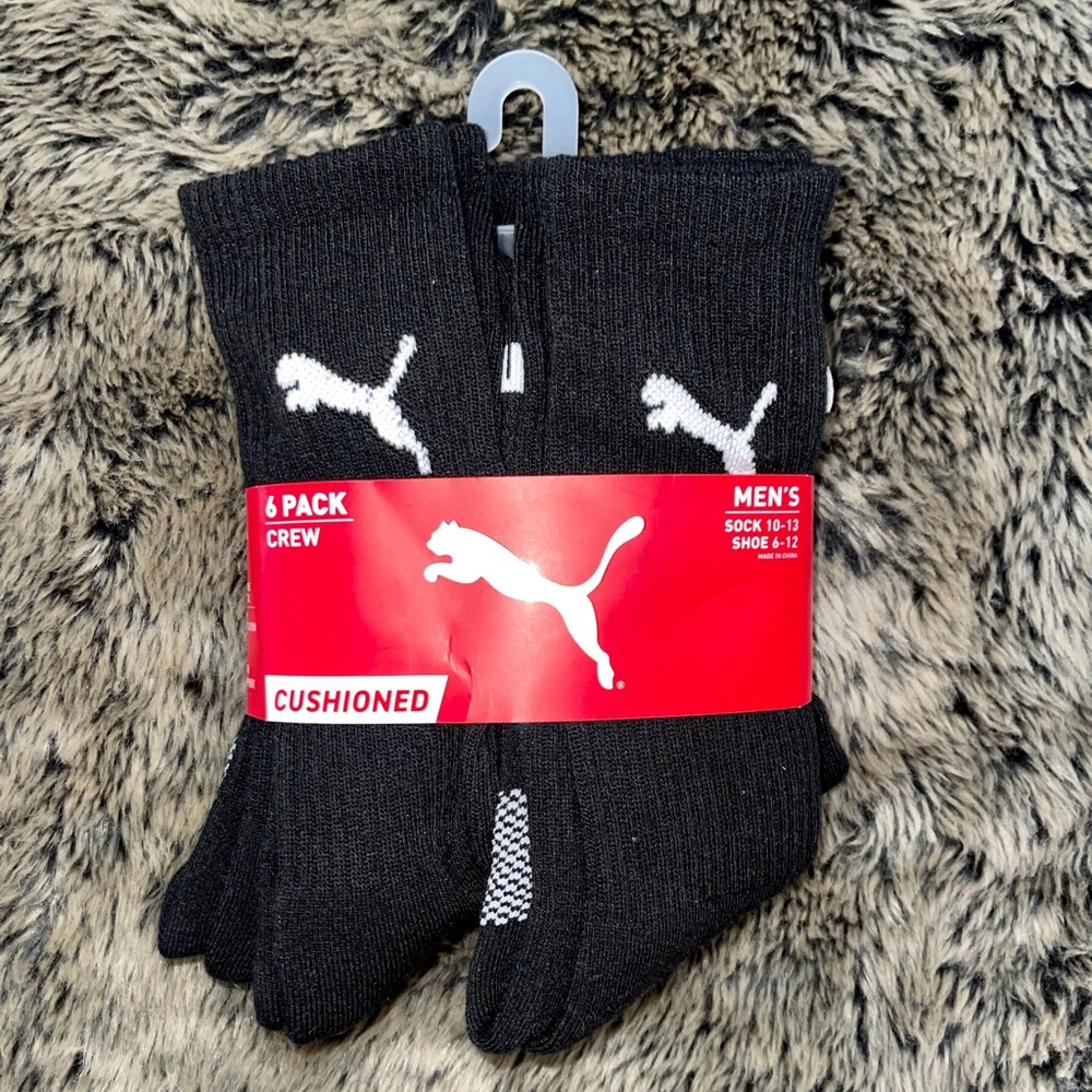 Puma Men’s 6 Pack Cushioned Crew Socks (size 6-12)